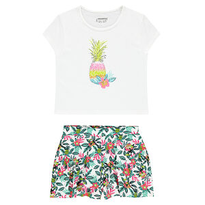 Junior - Ensemble tee-shirt print ananas pailleté et short imprimé tropical 