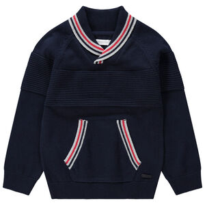 Pull en tricot avec col châle et poche kangourou 