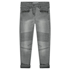 Junior - Jeans effet used avec poches zippées et jeux de plis 