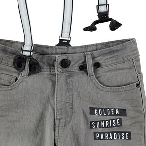 Junior - Jeans effet used et crinkle avec bretelles ajustables amovibles 