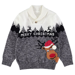 Pull de Noël en tricot avec renne et frise en jacquard 