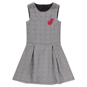 Robe sans manches à carreaux Prince de Galles avec fleurs brodées 