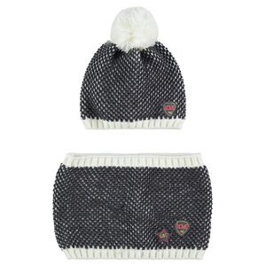 Junior - Ensemble bonnet et écharpe en tricot twisté avec badges 
