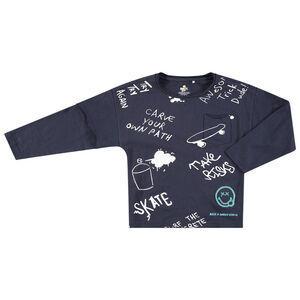 T-shirt manches longues en jersey à messages et Smiley printés 