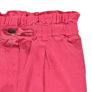Pantalon rose avec taille smockée et noeud effet brillant 