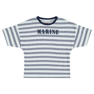 Tee-shirt manches courtes à rayures all-over avec inscription printée 