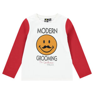 Tee-shirt manches longues bicolore en jersey avec Smiley en feutrine 