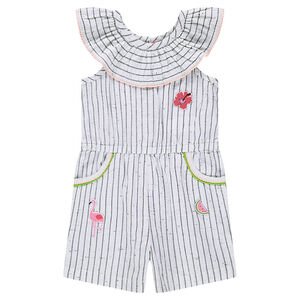 Combishort à rayures effet neps avec col volanté 