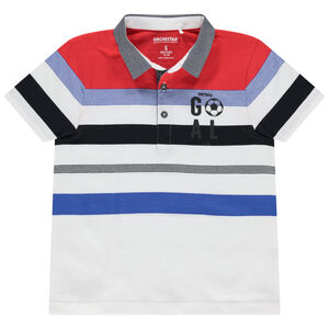 Polo manches courtes à rayures contrastées et col en chambray 