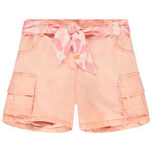 Short uni en toile avec poches cargo + ceinture à nouer fille 