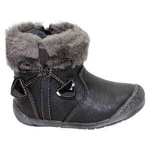 Bottines argentées en coeurs et col en fausse fourrure 