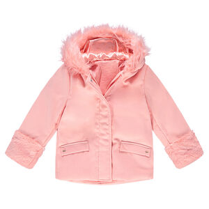 Manteau à capuche en drap de laine doublé sherpa  