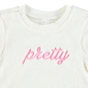 Sweat en polaire avec inscription rose brodée devant 