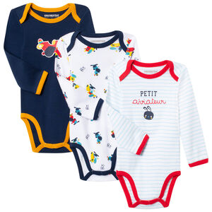 Lot de 3 bodies manches longues en coton prints avions 