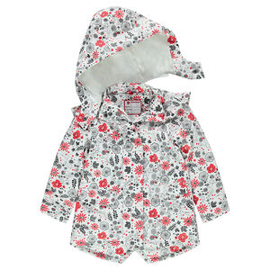 Parka en gomme imprimée fleurs all-over doublée sherpa fine 