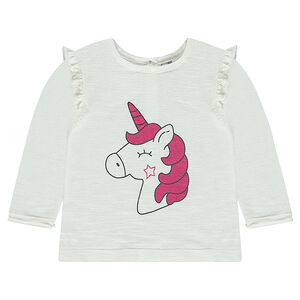 Pull en tricot slub avec animal printé et manches volantées 