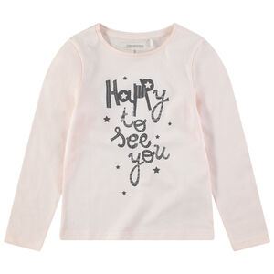 T-shirt manches longues rose pâle avec message printé 