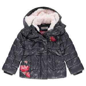Doudoune matelassée doublée sherpa avec fleurs brodées 