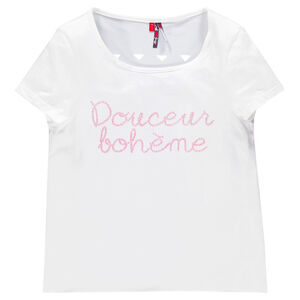 Junior - Tee-shirt manches courtes avec découpes laser et inscription en sequins 