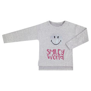 Tee-shirt manches longues chiné avec print Smiley iridescent 