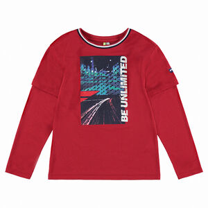 Junior - Tee-shirt manches longues effet 2 en 1 avec print sur le devant 