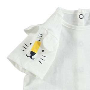 Ensemble t-shirt manches courtes avec tigre printé et barboteuse rayée 