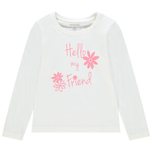 T-shirt manches longues à message et fleurs printés 