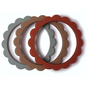 Anneau de dention bracelet Fleurs 100% Silicone Cambridge Blue/Clémentine/Natural 3pcs 