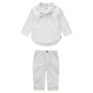 Ensemble avec chemise manches longues unie et pantalon rayé 