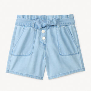 Short paperbag en jean avec ceinture à nouer fille 