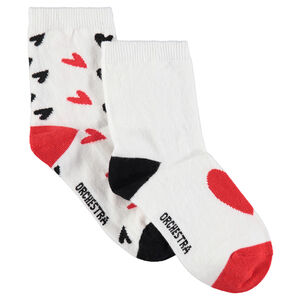 Lot de 2 paires de chaussettes assorties avec coeurs en jacquard 