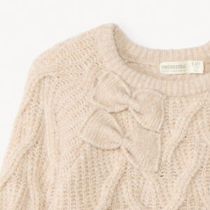 Pull manches longues en tricot et nœuds fantaisies fille 