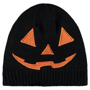 Bonnet en tricot Halloween motif brodé citrouille 
