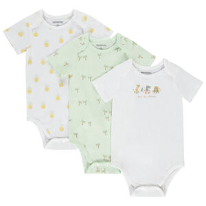 Lot de 3 bodies manches courtes fantaisies pour bébé avec ouvertures différentes selon l'âge 