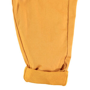 Pantalon en coton uni avec doublure en jersey et finition volantée 