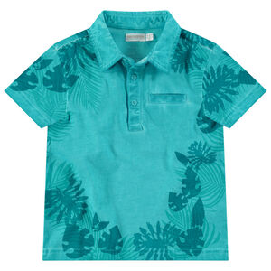 Polo manches courtes en coton surteint à imprimé tropical all-over 