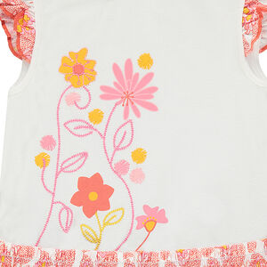 Robe avec fleurs printées sur le devant et manches volantées 