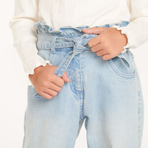 Jean paperbag avec ceinture à nouer fille 