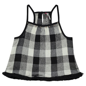 Junior -  Top à bretelles imprimé carreaux et détails franges  