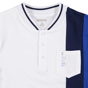 Junior - Polo manches longues tricolore avec col esprit teddy 