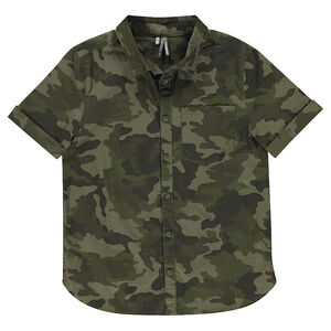 Junior - Chemise manches courtes en coton fantaisie army 