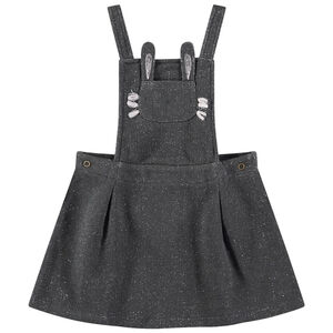Robe salopette en maille mélangée de fil argenté et poche forme lapin 