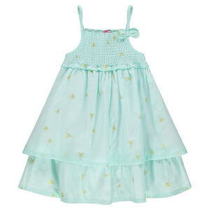 Robe à fines bretelles volantée avec palmiers dorés all-over 