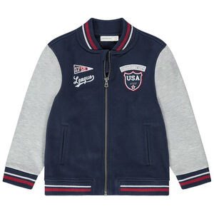 Teddy en molleton bicolore avec badges et broderies 