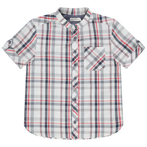 Chemise à carreaux et poche col mao 