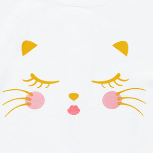 Tee-shirt manches courtes avec print chat et rayures 
