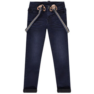 Jean effet used slim à bretelles amovibles 