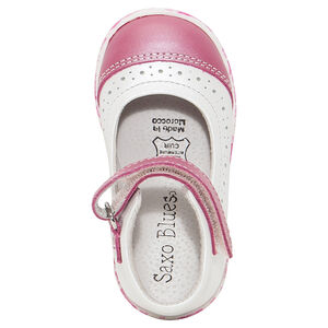 Babies bicolores en cuir et semelle à fleurs 