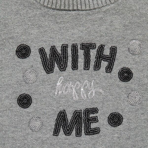 Robe manches courtes en tricot avec message en sequins 