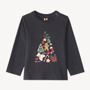 T shirt bébé à manches longues et motifs de Noël en relief 
